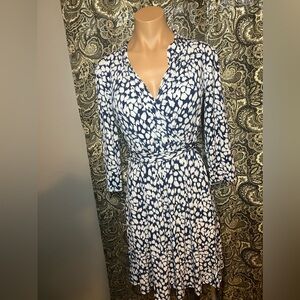 Liz Claiborne Career Faux Wrapped Dress Blue Midi Tie Waist